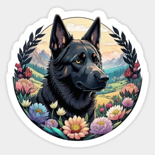 Black German Shepherd Landscape Sticker